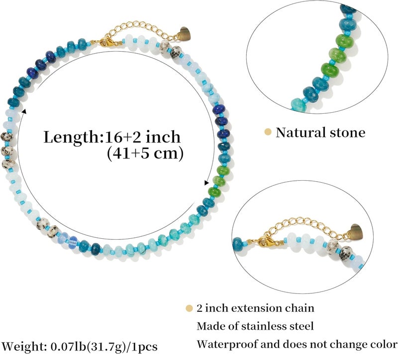 Badu Gemstone Beaded Necklace for Women Colorful Natural Stone Freshwater Pearl Surfer Beach Rainbow Necklace Jewelry Gift - Image 1